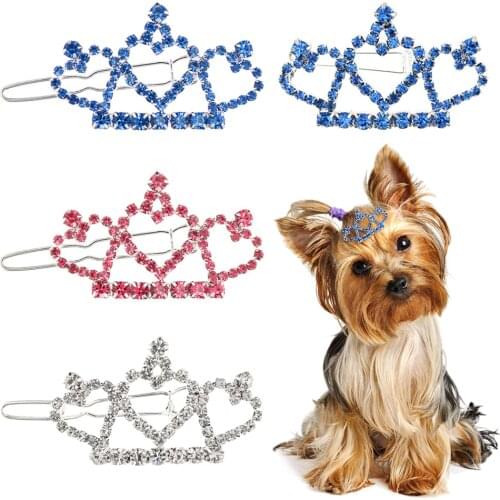 Pets Cute Head Decoration Faux Pearl Rhinestone Hair Clips Crown Shape Bows Pet Hairpin Grooming Pet Accessoires