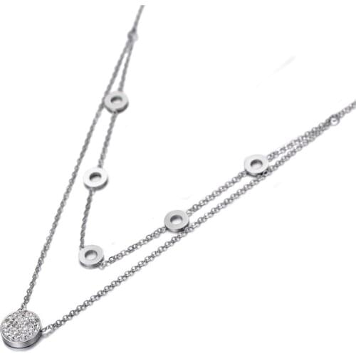 Titanium Stainless Steel Double Layer Choker Necklaces Clay Rhinestone Geometry Circle Necklace For Women Girls N20003