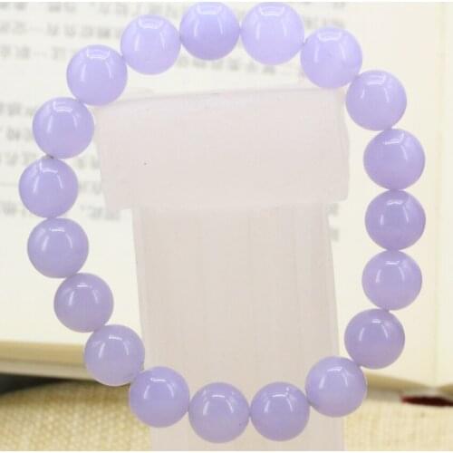 Hot sale purple stone chalcedony jades violet 10mm round beads strand bracelet bangle for women high grade jewelry 7.5inch B3168