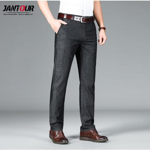 Jantour Brand 2021 New Mens Modal fabric Elastic Soft Jeans Fashion Business Classic Style Jeans Denim Pants Trousers Male 40 4