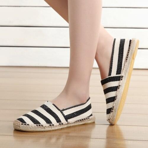 FIXSYS Summer Womens Flat Shoes Couple Breathable Fisherman Shoes Canvas Male Driving Shoes Espadrilles Mens Stripe Casual Shoes