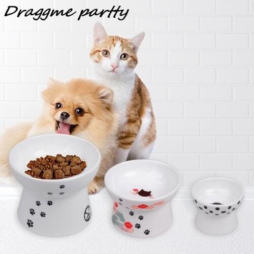 High Foot Protection Pet Ceramic Bowl For Cats And Dogs Ceramic Pet Bowl For Non-slip Cat Bowl Food Drinking Bowl Feeder