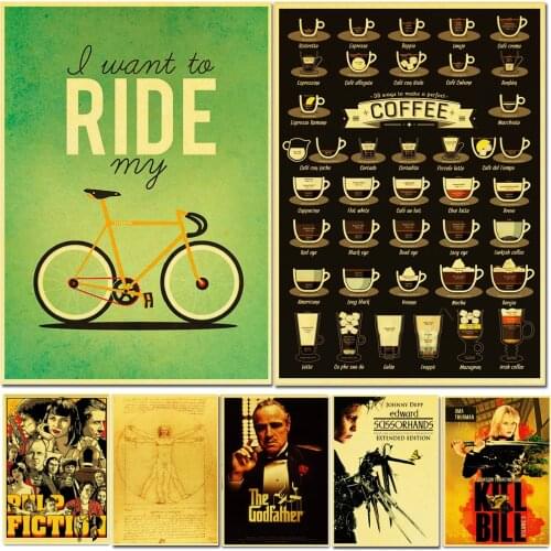 Classic Movie Pulp Fiction/The Godfather/Coffee/Kill Bill/Totoro Retro Poster High Quality Home Room Print Wall Stickers