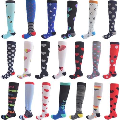 Compression Stockings Unisex Sport Leg Happy Penguin Stripe Print Pattern Long Health Compress Breathable Knee Men Stocking