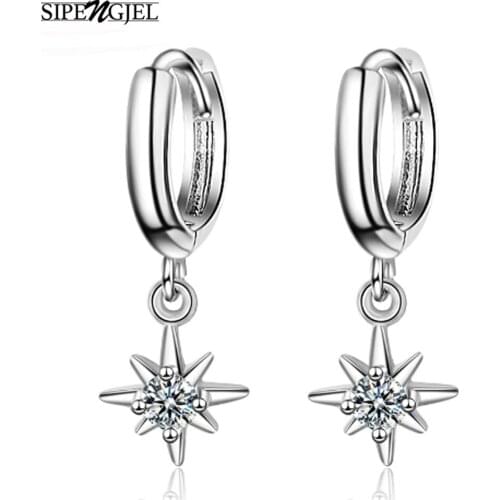 Tiny Trendy Silver plating Zirconia Star Drop Earrings Fashion Korean Hoop Earrings For Women Christmas Jewelry