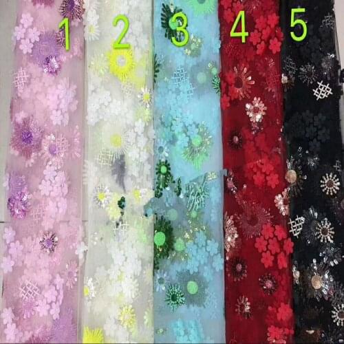 1Yard New sequins / beads embroidered mesh lace fabric diy stage clothing dress decoration cloth accessories