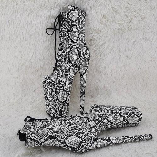 Leecabe 23CM/9inches Snakeskin material lace up High Heels Pole Dance boot