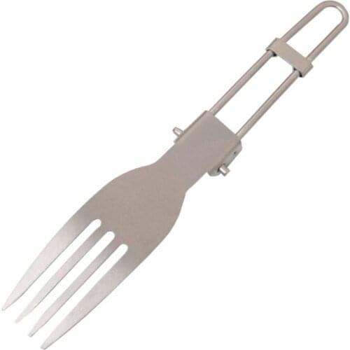 Lightweight Titanium Fork Spoon Portable Foldable Handle Camping Picnic BBQ Tableware Flatware Eating Utensil Outdoor tableware