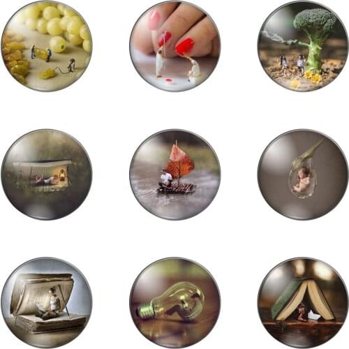 Miniaature Man and Nature Mini Round Photo Glass Cabochon Demo Flat Back Making Findings Handmade DIY Accessories