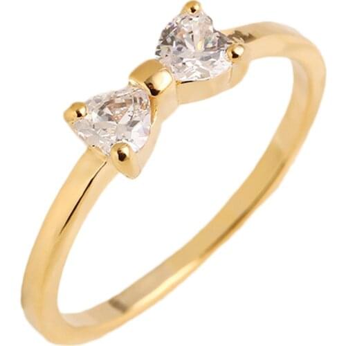 Fashion Austria Crystal Rings Gold Color Finger Bow Ring Wedding Engagement Cubic Zirconia Rings For Women Wholesale New