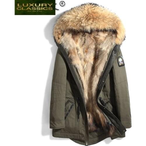 Real Fur Coat Male Thick Warm Raccoon Fur Liner Jacket Men Clothing Motorcycle Wolf Fur Parkas Mens Jacket hiver 61E1125