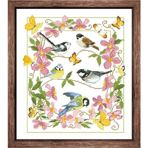 Flying visit cross stitch kits flower birds embroidery needlework sets 18ct 14ct 11ct white cloth cotton thread DIY handmade
