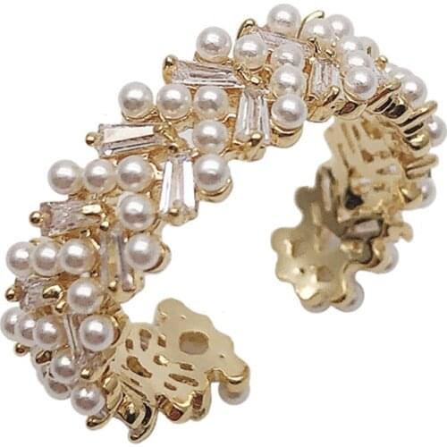2020 Korean New Exquisite Fashion Temperament Pearl Opening Ring Elegant Ladies Wear Ring Jewelry