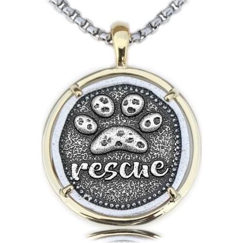 Paw Print Necklace Double Color Men Dog Lover Pendant Animal Pround Rescue Memorial Gift Copper Metal Pet PawPrint Jewelry A276