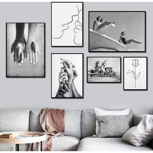 Beach Photography Black White Human Hold Hands Wall Art Print Picture Romantic Couple Sensual Kiss Canvas Poster Bed Room Decor