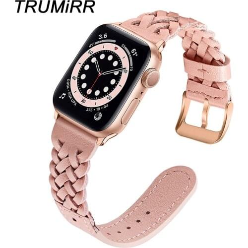 Braided Genuine Leather Watchband Handmade for iWatch Apple Watch SE Series 6 5 4 3 2 1 38mm 40mm 42mm 44mm Band Women Strap