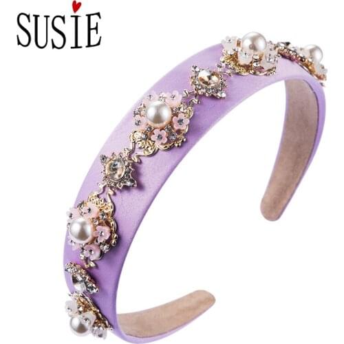 LOVE SUSIE Luxury Pearl Headbands Baroque Noble Style Hairwear Flower Rhinestones Super Flash Bridal Model Hair Accessories