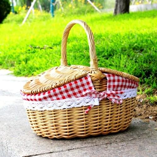 Hot sale Country Style Wicker Picnic Basket with Lid and Handle & Liners Hamper Basket for Picnics Parties and BBQs wholesale