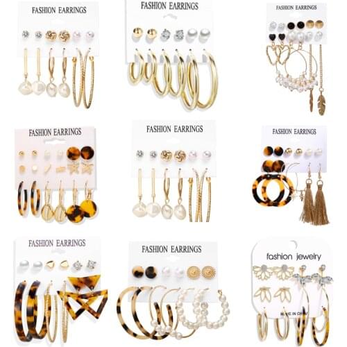Cute Acrylic Pearl Circle Tassel Earrings 6 sets Creative Drop Earring For Women Fashion Jewelry Charming Date Gift Earring