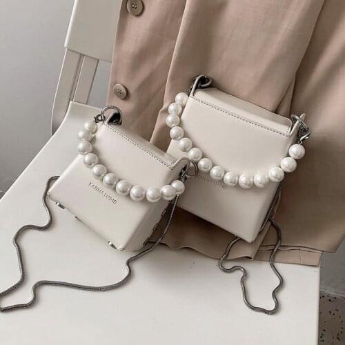 Mini Pearl Design Crossbody Bags For Women 2021 Summer Simple Box Shape Shoulder Handbags Female Travel Cross Body Bag