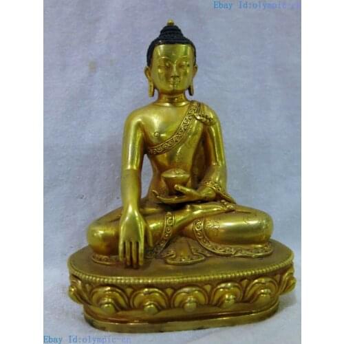 Tibet bronze 24K gold beautiful sculpture buddhism Medicine Buddha Statue