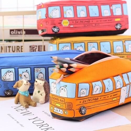 Creative Canvas Student Stationery Small Animal Bus Pencil Case Car Bus Pencil Case Large Capacity Pencil Case Student Supplies