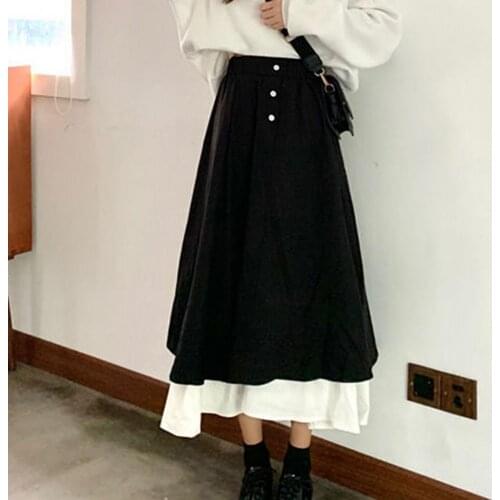 Women A-line Skirt Vintage High Waist Skin-friendly Lightweight Double-layer Ruffles A-line Mid-length Bust Skirt Retro