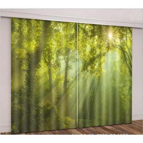 Green foggy forest pattern 3D window Curtains Living Room office bedroom decorate Cortinas Drapes Rideaux Customized pillowcase