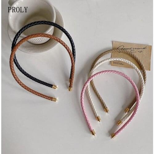 PROLY New Fashion Summer Headwear For Women PU Leather Braid Hairband Fresh Light Headband Classic Hair Accessories Adult