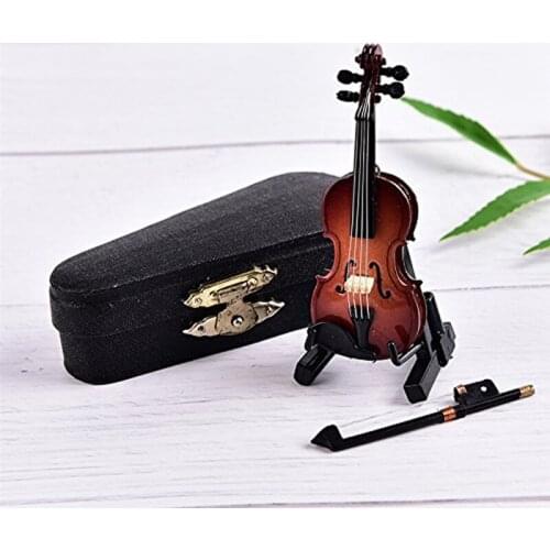 10/12cm Wooden Musical Instruments Collection Decorative Ornaments Hot Mini Violin With Support Miniature Model Decoration Gifts