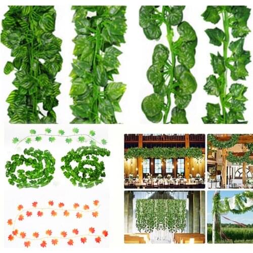 2M Green Leaf Artificial Plants Creeper Hanging Artificial Ivy Radish Seaweed Begonia Fake Flowers Vine Home Garden Wall Decor