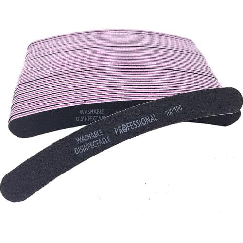 50 X Files Buffer Nail File 100/100 Sanding Shaper Acrylic Nails Files Black Curved Nail Vijl Professional Nails Tools
