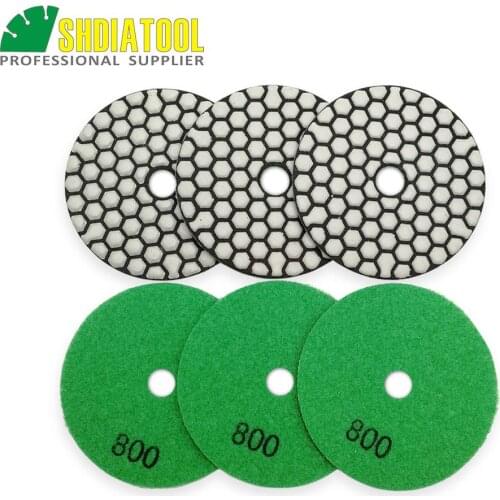 SHDIATOOL 6pcs 100mm #800 Dry Polishing Pads Diameter 4inch Resin Bond granite marble Diamond Flexible Polishing Disc