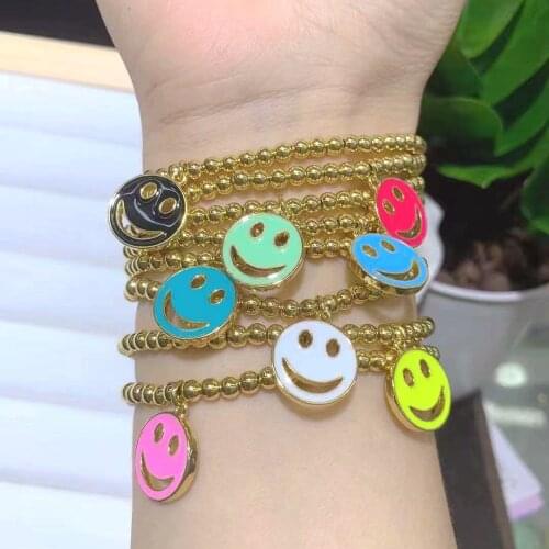 6Pcs Luck Colorful Enamel Hollow Smiling Face Gold-Plated Bead Bracelet for Women Beaded Bracelet Jewelry Gifts