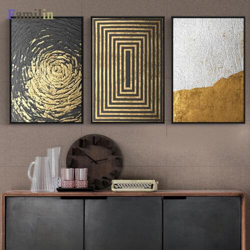 Nordic Abstract Golden Mesh Lattice Canvas Painting Poster Print Unique Decor Wall Art Pictures For Living Room Bedroom Aisle