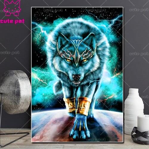Full drill DIY diamond embroidery Animal Starry sky wolf 5d diamond cross stitch diamond mosaic pattern rhinestones Decoration