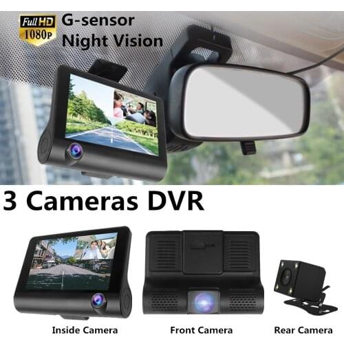 4'' Three Lens Car DVR FHD 1080P Video Recorder With Parking Rearview Mirror Camera G sensors Night Visor Camcorder Dash cam