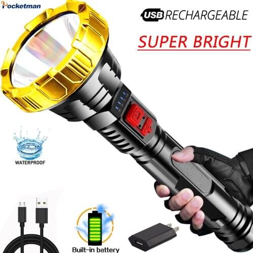Household Outdoor Portable Multi-function Flashlight LED Lantern Torch USB Rechargeable Long-Range Flashlamp With Power Display