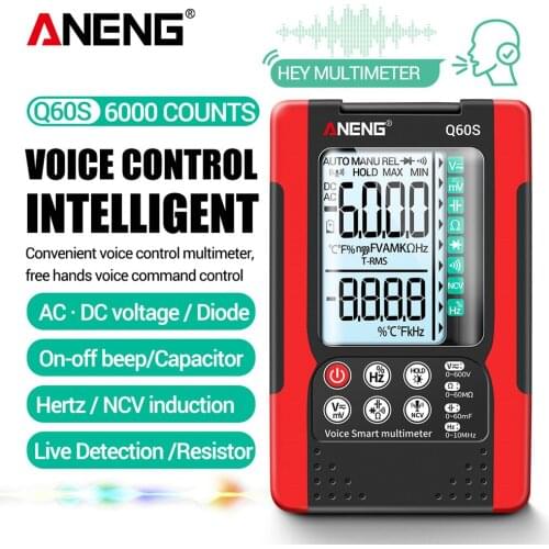 Q60 Q60S Digital Multimeter AI Speech Recognition Transistor Tester 6000 Counts True RMS Auto Electrical Capacitance Meter