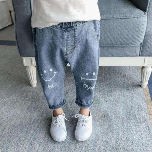 Kids Cartoon Trousers Fashion Girls Waist Jeans Children Boys Hole Jeans Kids Fashion Denim Pants Baby Jean Infant Clothing