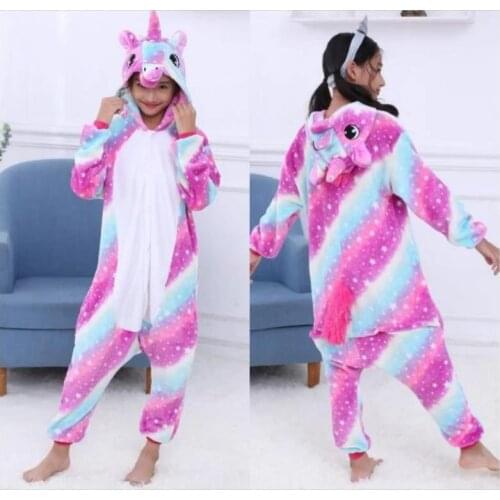 Kids Flannel Jumpsuit Children Pajamas 2021 Unicorn Cartoon Anime Animal Onesies Girls Boys Winter Hooded Sleepwear
