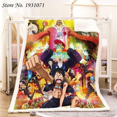 Popular Anime One Piece 3D Printed Fleece Blanket for Beds Thick Quilt Fashion Bedspread Sherpa Throw Blanket Adults Kids 02