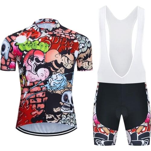 New Men Short Sleeve Cycling Jersey Bike Shorts Clothing Mens Summer Quick Drying Breathable Cartoon Printing Cycling Sportwear