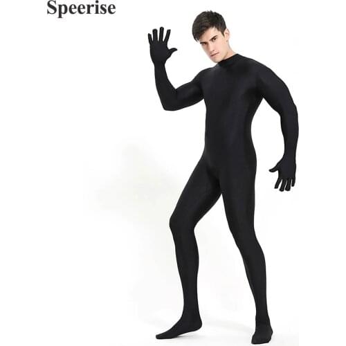 Men Spandex Full Body Zentai Suit Long Sleeve Turtleneck Unitard Lycra Solid Color Halloween Skin-Tight Cosplay Costume Unisex