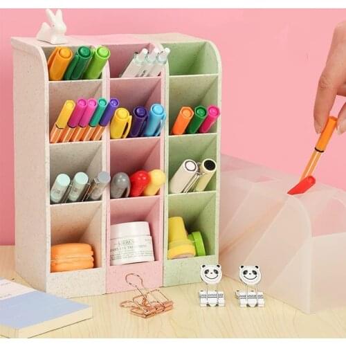 Creative Multifunctional 4 Grid Desktop Organizer Pen Holder Inclined Makeup Storage Box School Office Stationery Organizer