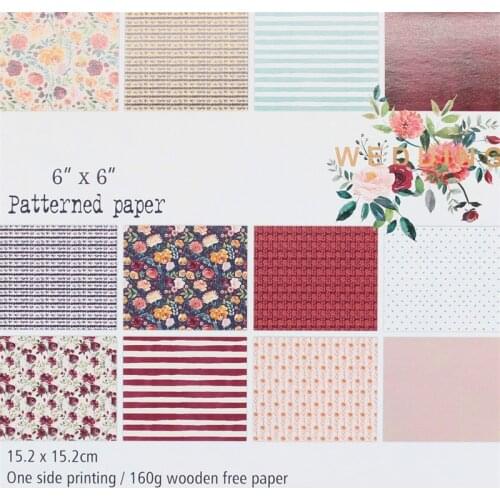 KSCRAFT 12pcs 6" Single-side Printed Wedding Flowers pattern creative papercraft art paper handmade scrapbooking kit set book