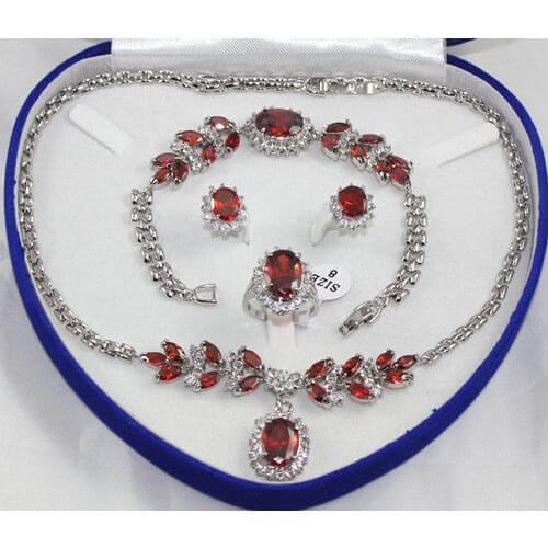 Hot sell free shipping ~~ GP red purple zircon beaded flower necklace bracelet earring ring set