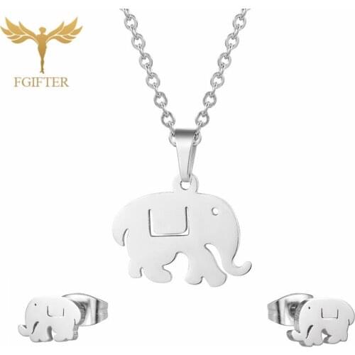 Fashionable Hot Jewelry Cute Elephant Earring Necklace Necklace for Girls and Women Silver Color Stainless Steel Jewelry Set