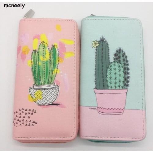 Lovely Famous Brand Long Wallet Cactus Pattern Women Wallets Female Clutch Purse Leather Wallet For Women Purse Card Holders