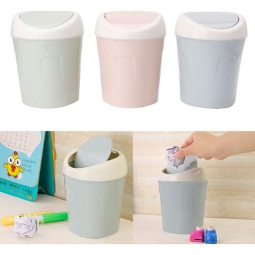 Mini Rolling Cover Desktop Garbage Can Trash Waste Bin Basket Dustbin Container Home Car Case Ash Urns